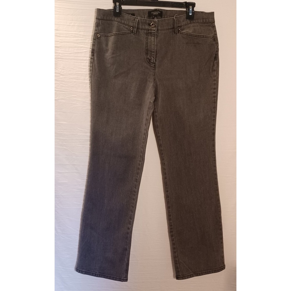 Talbots Womens Sz 12 Denim Jeans Straight Leg Stretch Gray Pinstripe